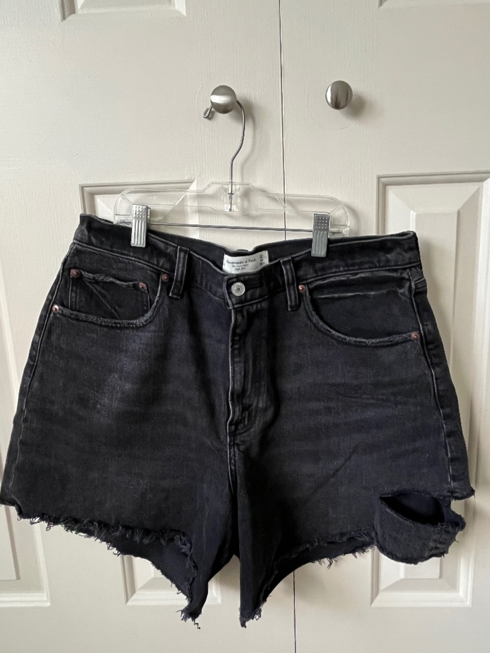 Abercrombie like new High Rise Dad shorts Size 32 Washed Black Distressed detail